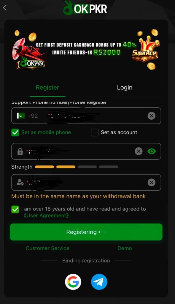Registration and Login OKPKR